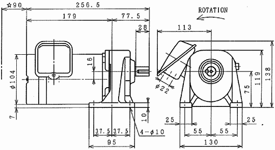 日立電機尺寸圖 0.1kW 橫行用