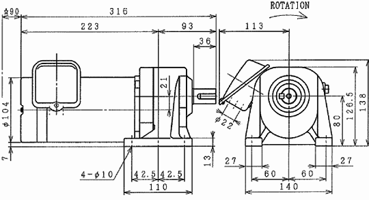 日立電機尺寸圖 0.2kW 橫行用